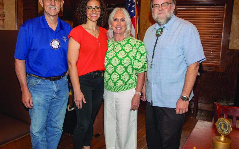 Matt Swearengin | Durant Democrat Durant City Manager Pam Polk, third from left, and Council Member Lauran Fuller, second from left, are shown after a meeting of the Durant Lions Club. Also shown are Lion President Layne Heitz, left, and Lion Mark Swearengin.