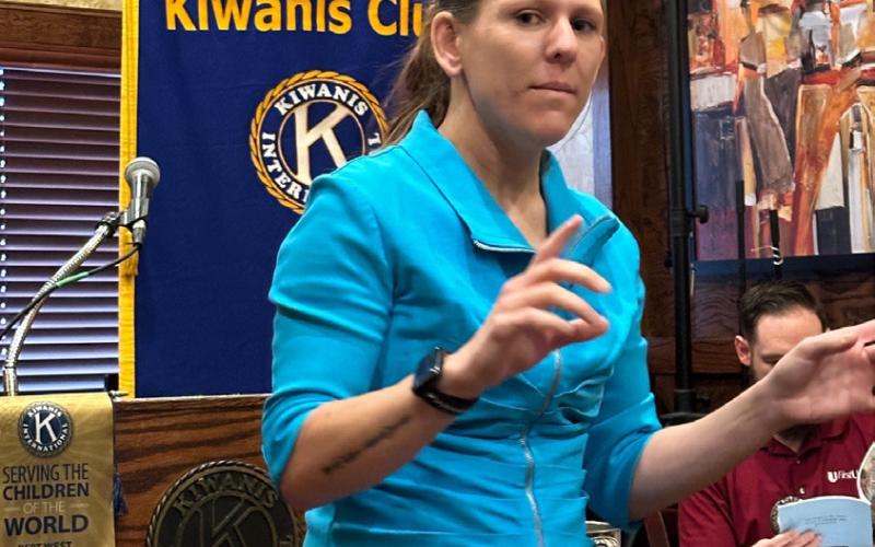 Riley Williams, a Federal Aviation Safety Director and children’s author, spoke to the Kiwanis Club of Durant during a February meeting. Photos provided