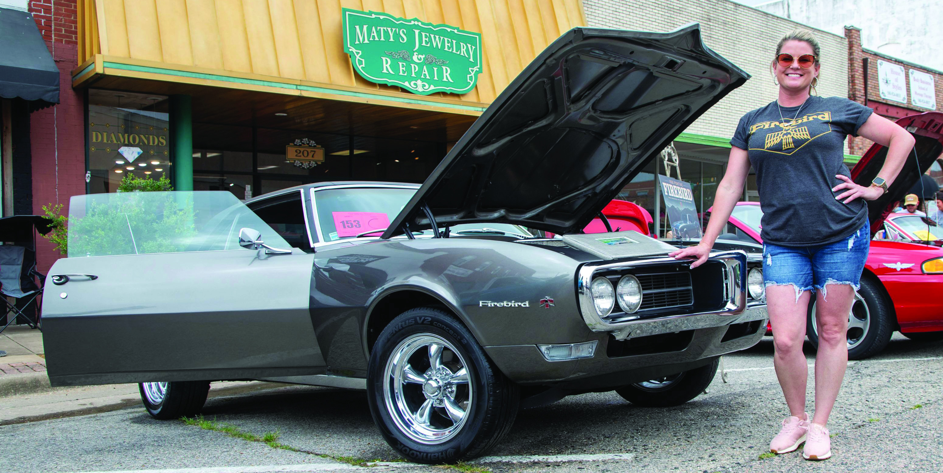 Monica McLaren won Best in Class for her 1968 Pontiac Firebird at the Durant Lions Club Draggin’ Main Car &amp; Bike Show on Saturday in downtown Durant. The car has been in McLaren’s famiily since 1968 when her grandmother bought it for McLaren’s mother as a college graduation gift. It was driven many miles and languished for 16 years until being restored in 2025. Matt Swearengin | Durant Democrat