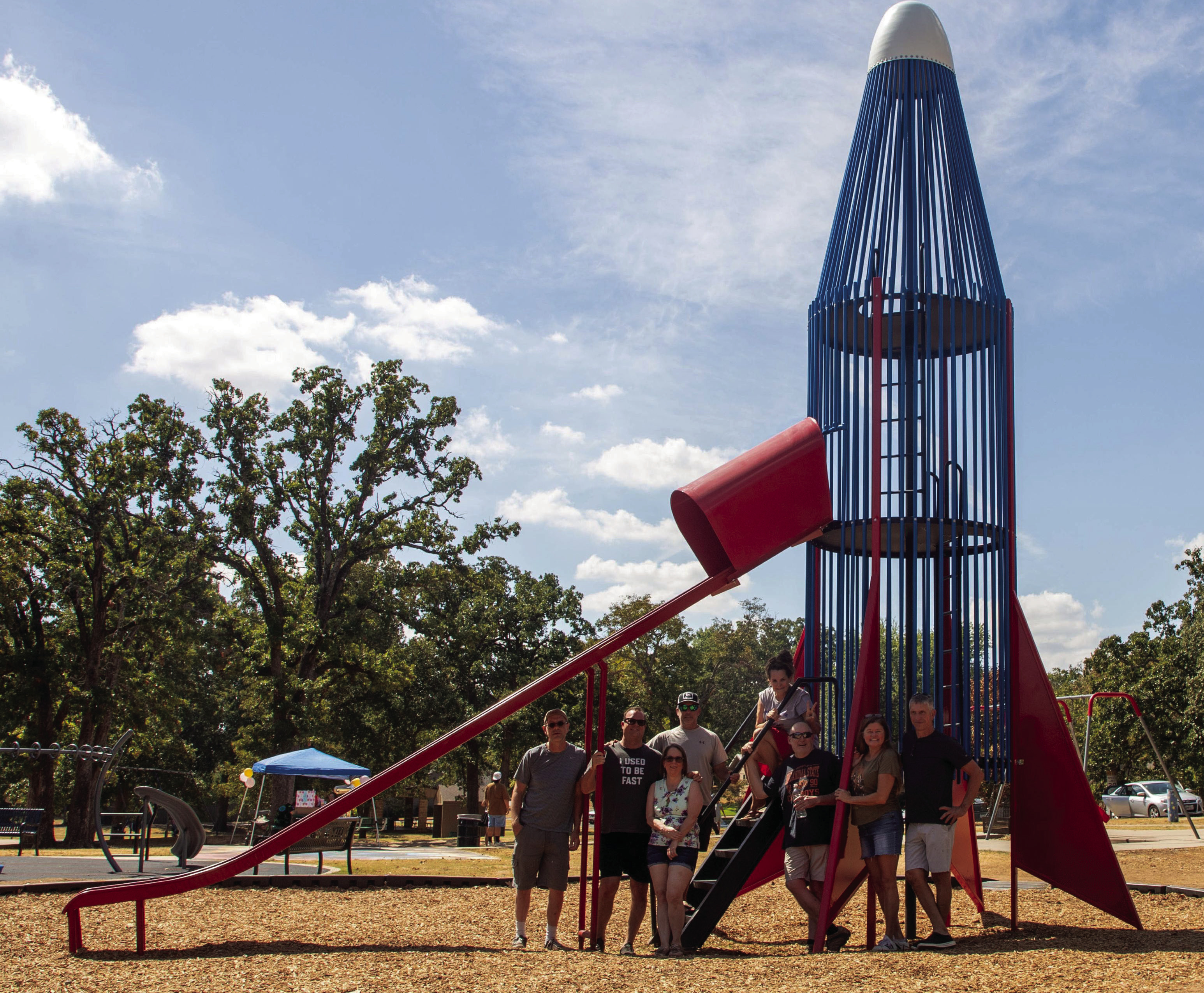 ABOVE: Members of Durant High School Class of 1989 and family and friends met Saturday for a Relaunch the Rocket family picnic at Dixon Durant Park. Front row, left, Billy Hunnicutt, Chris Stanfield (89), Kim Bigham-Sawyer (89), Chad Huggins, Kim Swaord Brock (89) and Merle Nazworth (89). In the back are Kyle Wood (89) and Angie Thomas Stephens (89). Classmates also met at Rock House Vineyard that evening. Matt Swearengin | Durant Democrat