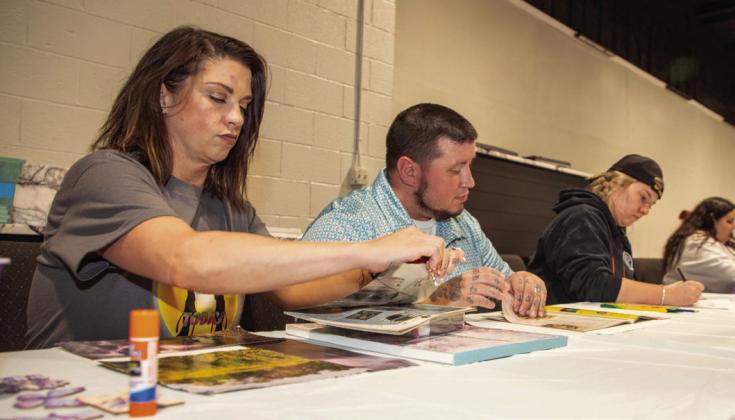 The Today Program, which is a part of the Choctaw Nation Missing Murdered Indigenous People Chahta, had an art therapy event recently at the Gordon Center for Events. From left, Sara Solis, networking and PR manager of The Today Program, Aaron Newkirk, president of the program, and Crystal Green MMIW-Chahta. Matt Swearengin | Durant Democrat