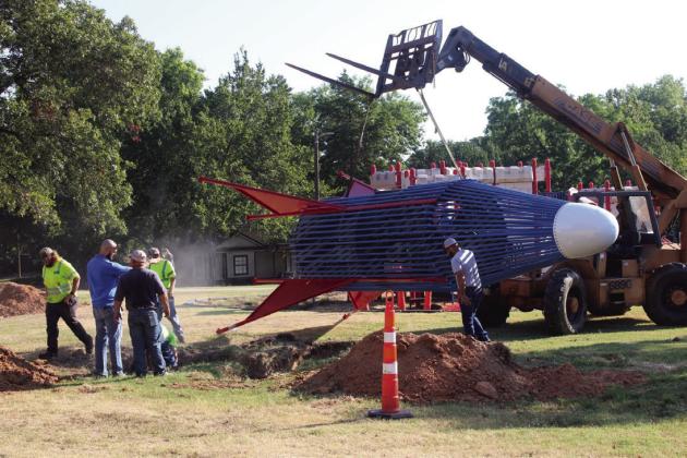 The rocket slide was removed from Dixon Durant Park in February and it landed back at the park on Monday. Photo by City of Durant