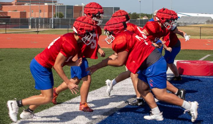 The Durant Lions are practicing for the upcoming football season. The first game is Aug. 28 at Ada and the Lions will play Broken Bow at home on Sept. 4. Matt Swearengin | Durant Democrat