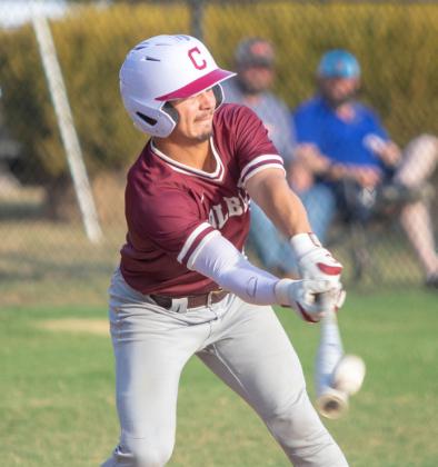 Colbert Leopard Isaiah Lopez hits the ball. Matt Swearengin | Durant Democrat