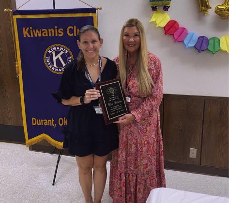 Kiwanian of the Year is Rylie Williams, left, and Barbara O’Steen presented the plaque. Photo provided