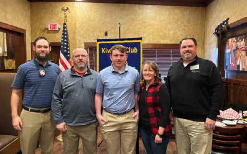 Joshua Hitchcock is the Durant Kiwanis Club’s Durant High School Senior of the month. He is shown with his parents Kevin and Julie Hitchcock, Kiwanis President Kyle Stephens and Kiwanian Jason Manous.