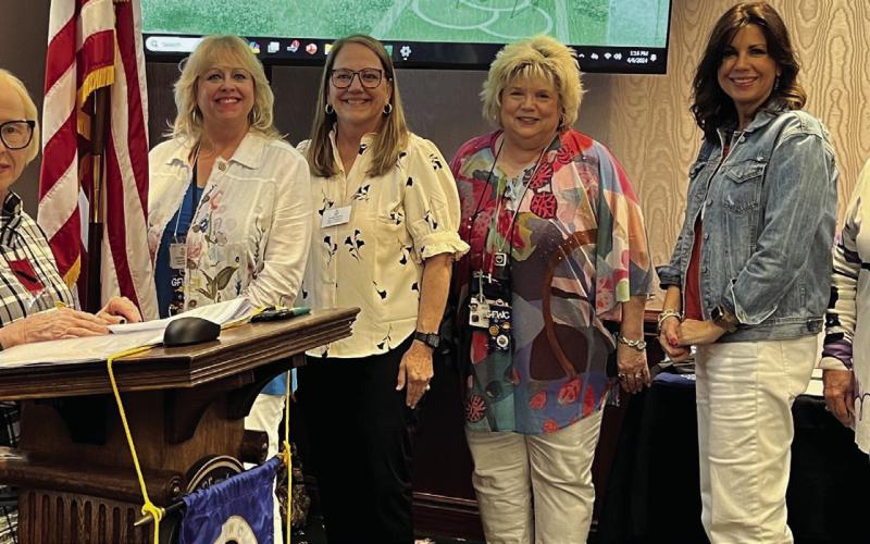The General Federation of Women’s Clubs of Oklahoma has announced new o_cers. From left, Jan Bailey, former GFWC-OK State President; Charlene Ridgway, State President; Monica Bartling, President-Elect; Sharon Robinson, State Vice-President; Lisa Adkins, State Secretary; and Betty Clay, State Treasurer. Photo provided
