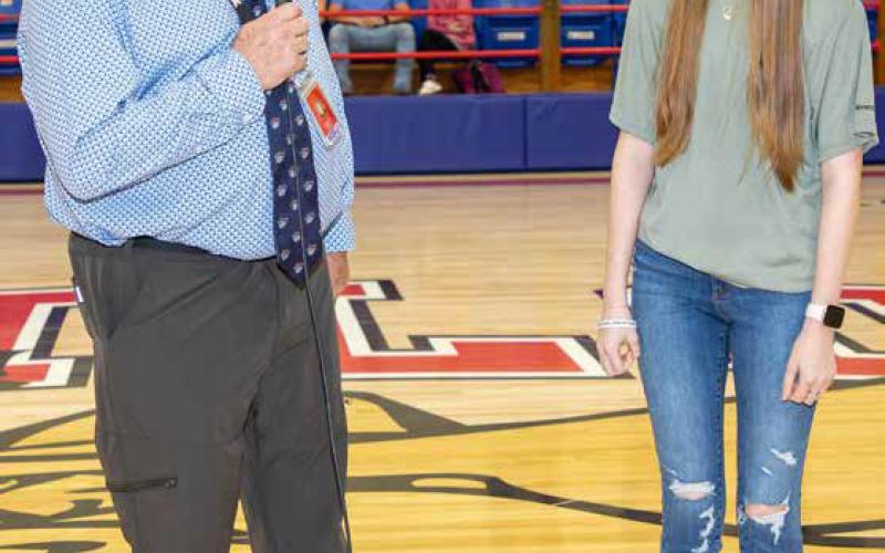 Silo High School Class of 2024 Valedictorian Bayleigh Bransford has enlisted in the Oklahoma National Guard and she plans to be a military police officer. She was recognized during a recent school assembly. Matt Swearengin | Durant Democrat