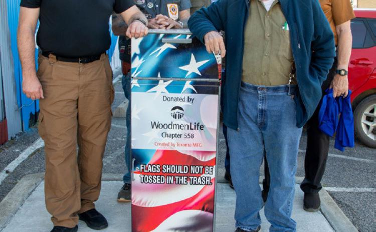 VFW Post No. 3916 now has a flag retirement box where tattered flags can be deposited for proper disposal. VFW members shown are, Brian Cooper, Don “Pappy” Papin, Freddie Allen, Richard Pauly and Jack Accountius. Matt Swearengin | Durant Democrat