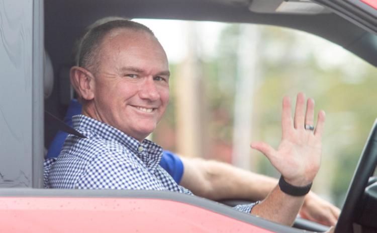 Durant Schools Superintendent Mark Moring rides in his first Durant Homecoming Parade. Matt Swearengin | Durant Democrat