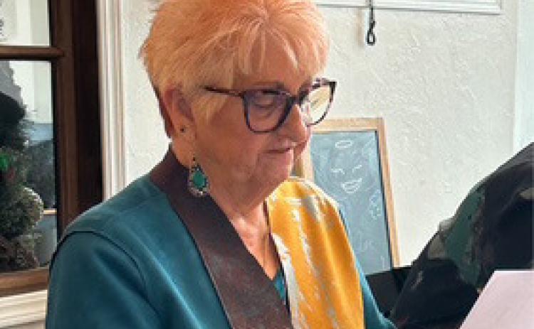 Paula Squires, president of the Oklahoma Retired Educators Association, speaks during a recent meeting of Bryan County Retired Educators. Photo provided