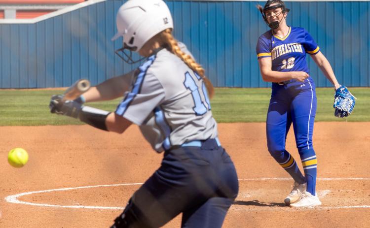 Southeastern softball hurler Reese Taylor throws a pitch. Matt Swearengin | Durant Democrat