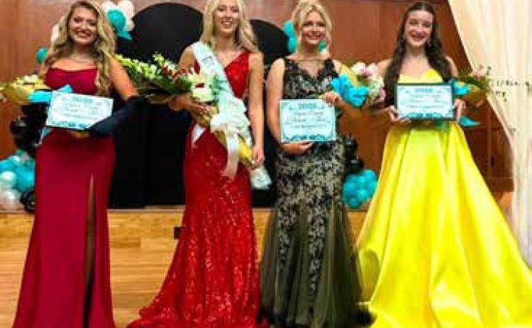The Bryan County Fairest of the Fair pageant was Saturday at the Bell Tower Event Center. From left, second runner up Isabel Atkins, Silo High School; Fairest of the Fair Brinley Whitlock, Rock Creek High School; first runner up Shaylee Davis, Silo High School, and Miss Congeniality Lexey Lowery, Durant High School. Photos provided