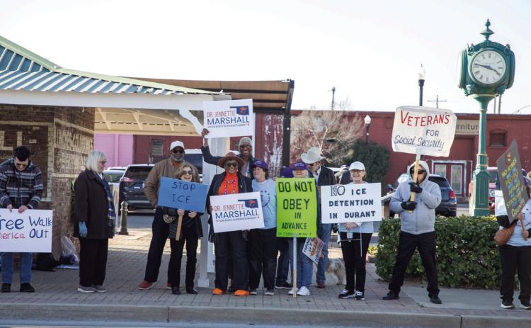 Among protesters last week at Market Square was Dr. Jennettie Marshall, who is a candidate for State Superintendent of Public Instruction. Matt Swearengin | Durant Democrat