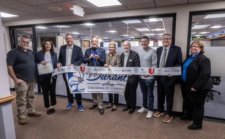 From left, Mike Cook (Durant Area Chamber of Commerce); Kara Byrd (Durant Area Chamber of Commerce); Dr. Eric Kennedy (Marketing Department Chair, John Massey School of Business); Greg Massey; Kay Massey; Dr. David Whitlock (Dean, John Massey School of Business); Corbin Massey; Dr. Thomas W. Newsom (President, Southeastern Oklahoma State University); Dr. Teresa Golden (Vice President for Academic Affairs, Southeastern Oklahoma State University) Dan Hoke | SE