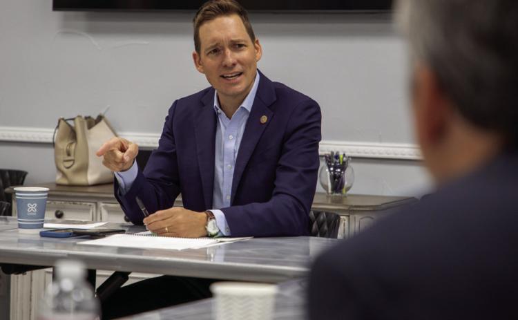 Oklahoma Lt. Gov. Matt Pinnell speaks March 26 during a meeting at the Durant Area Chamber of Commerce. Matt Swearengin | Durant Democrat