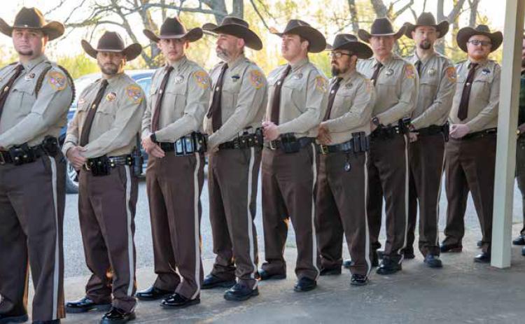 Bryan County sheriff’s deputies are shown at a service last Friday, March 27 at the Highland Cemetery pavilion to remember how Bryan County Sheriff Johnny Christian lived. Christian died on March 28, 2025. Matt Swearengin | Durant Democrat