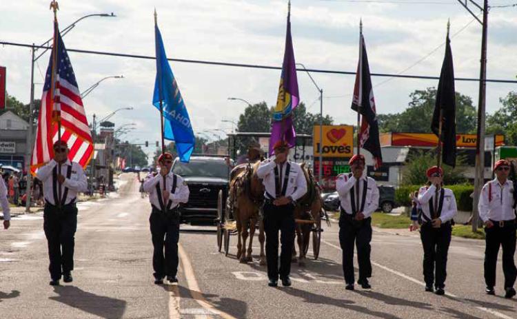 Matt Swearengin | Democrat The Choctaw Honor Guard led the Durant Riding Club PRCA Rodeo parade hosted by Durant Main Street May 28 in downtown Durant.