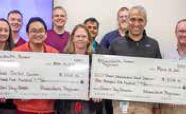 Durant Public Schools and the Crisis Control Center received donations from AllianceHealth as part of Doctors’ Day. Front row, left, Stephanie Luke, Crisis Control Center interim director, Justin Patawara, D.O., Jamie Akin, D.O., Paul Varughese, M.D., and Mark Moring, Durant Schools superintendent. Back row, left, Caitlin Spinney, D.O., Zane Rulon, D.O., Terry Gerard, D.O., Satish Bagdure, M.D., Kevin Gordon, D.O., Sabih Alam, M.D., and Svend Bjorn, DPM. Matt Swearengin | Durant Democrat