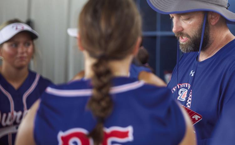 Durant Lady Lions softball head coach Jimmie Wyrick talks to players before a scrimmage. Swearengin | Durant Democrat