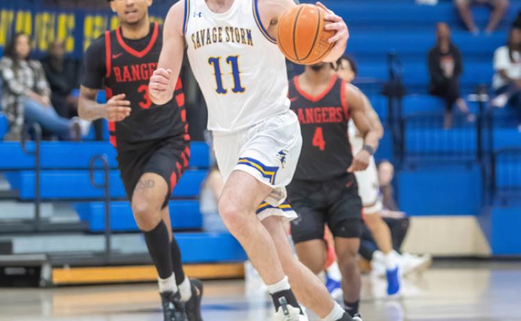 Savage Storm player Kyle Leslie moves down court during the last game of the season at Bloomer Sullivan Arena. Matt Swearengin | Durant Democrat