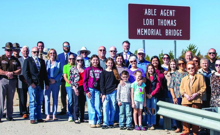 The bridge on the Durant bypass over South Ninth Avenue was dedicated as the ABLE Agent Lori Thomas Memorial Bridge. Thomas was killed in 1994 when her car was struck by a driver fleeing from Durant Police. Matt Swearengin | Durant Democrat