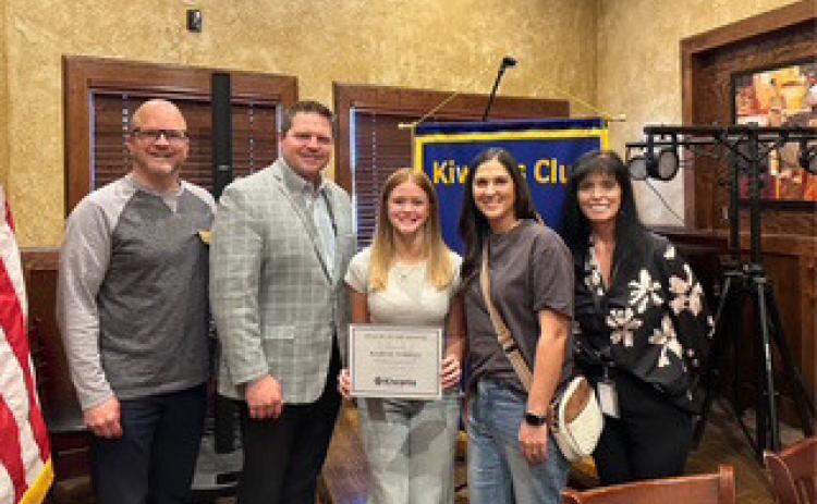 Kiwanis Bryan County Senior of the Month from Achille High School is Karlie Torres. She is shown with Kiwanians Jeremy Roland, Ryan Richardson, Karlie Torres, family member, and AHS Counselor Renee Barnhill Photos provided