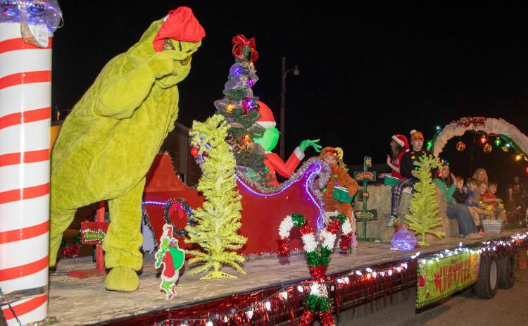 “The Grinch” was in the Calera Fire-Rescue Christmas Parade Saturday night. Matt Swearengin | Durant Democrat