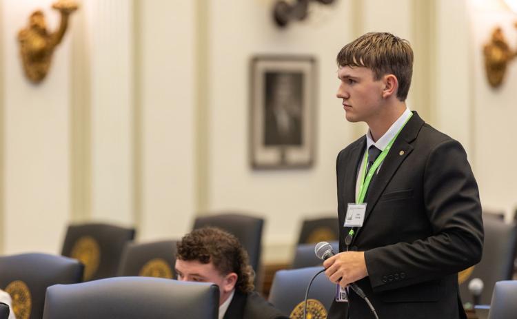 House Page Gabe Calloway participates in a mock legislative session in the Oklahoma House of Representatives. Photo provided