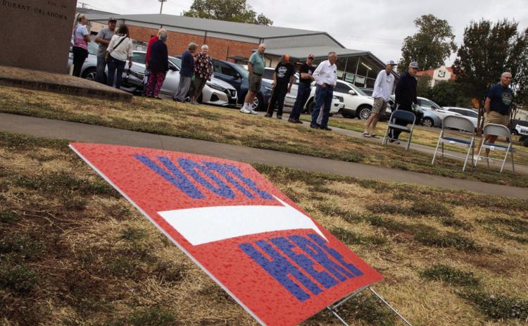 Residents wait in line Oct. 30 for early voting at the Bryan County Courthouse. Matt Swearengin | Durant Democrat
