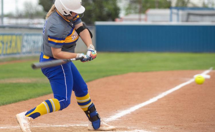 Southeastern player Kady Fryrear is about to hit the ball. Matt Swearengin | Durant Democrat