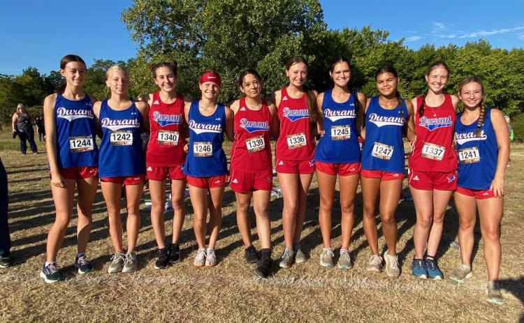 Cross country Durant girls are, Katelyn Mauck, Laynee Emert, Alexi Powell, Avery Sager, Ari Hernandez, Jaci Austin, Brightyn Pilgreen, Ella Sorrels, Jozelynn Coffey and Rachel Cordell. Photos provided