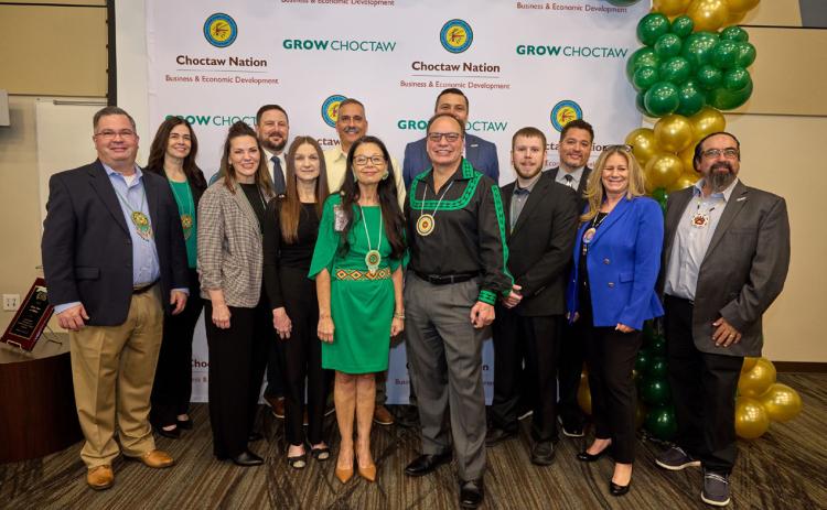 Pictured left to right at the Feb. 25 celebratory luncheon: Michael Southard, Karen Cole, Angel Rowland, Billy Hamilton, Shannon Compton, Assistant Chief Jack Austin Jr., Tammye Gwin, Chief Gary Batton, Marcus Bobb, Kreg Haney, Gary Johnson, Jo McDaniel and Steve Vannier. Photo provided | Choctaw Nation