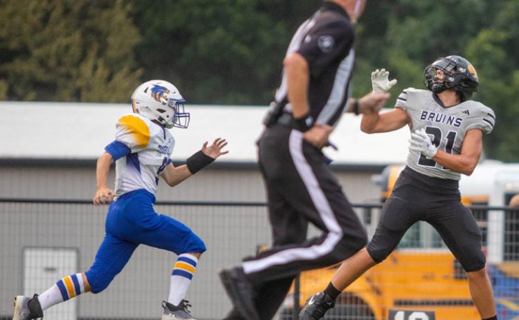 Matt Swearengin | Durant Democrat Caddo Bruin Noah Bacon watches for a pass in last week’s game with Thackerville.
