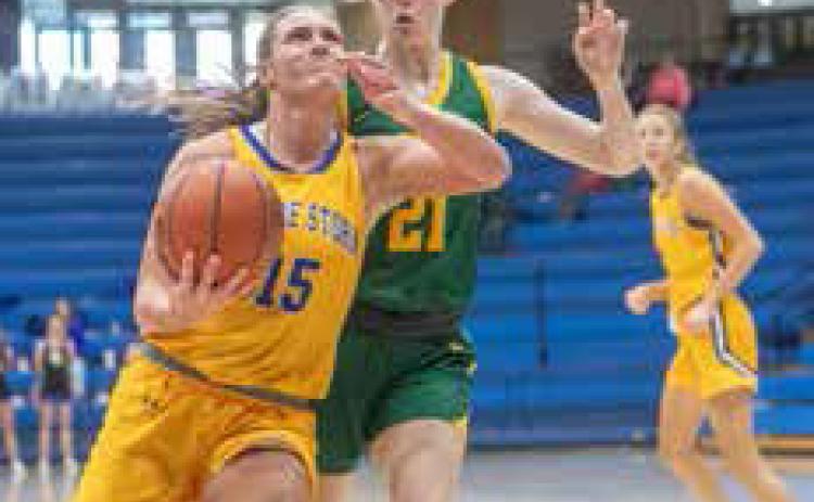 Southeastern player Caitlin Kobiske goes up for a basket during a recent home game. Matt Swearengin | Durant Democrat