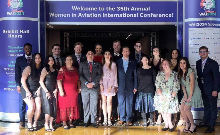 SE Aviation Sciences Institute’s chapter of Women in Aviation recently attended the 35th Annual Women in Aviation International Conference in Orlando, Fla. SE students attending were, students attending the conference were Tatiana Beach, Danilynn Brown, Landon Clark, Audrey Conard, Colby Hotaling, Hope Johnson, Micah Koen, Tarique Lyons, Annika Mortensen, Damian Ramirez, Sydney Reardon, Garett Stocking, Hannah Stout, Luke Weigel, and Marie Williams. Photo provided