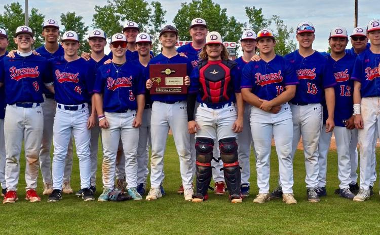 The Durant Lions baseball team poses after winning a regional championship. Jim Reagan | KLBC