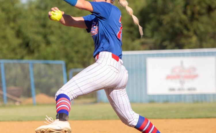 Matt Swearengin | Durant Democrat Silo Lady Rebel pitcher Timber Hensley is about to throw the ball in a recent game.