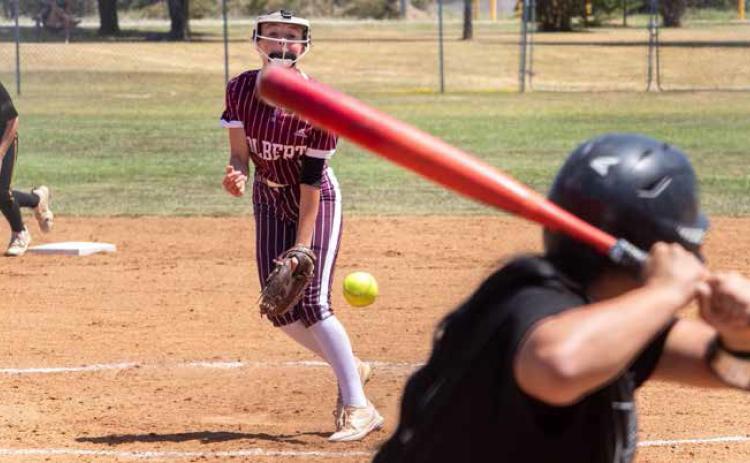Colbert hurler Grace Bowler fires the ball at a Caddo batter. Matt Swearengin | Durant Democrat