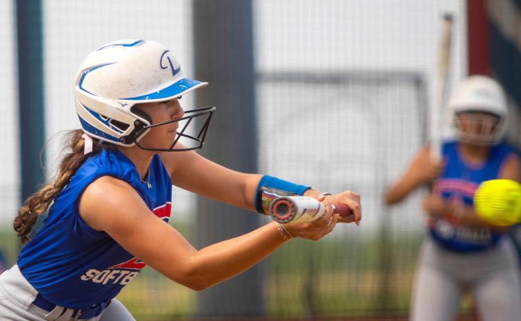 Lady Lion Rachel Spencer is about to hit the ball during a recent scrimmage. Matt Swearengin | Durant Democrat