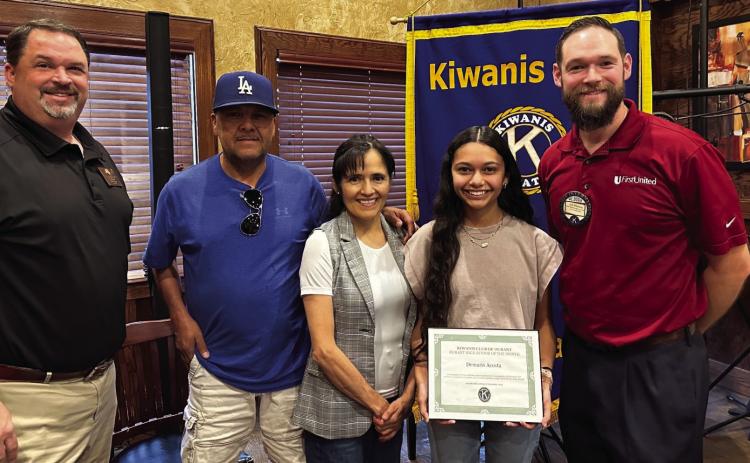 September Kiwanis Durant High School Senior of the Month is Demaris Acosta. Also shown are Jason Manous, parents Juan and Maria Acosta and Kiwanian Kyle Stephens. Photos provided