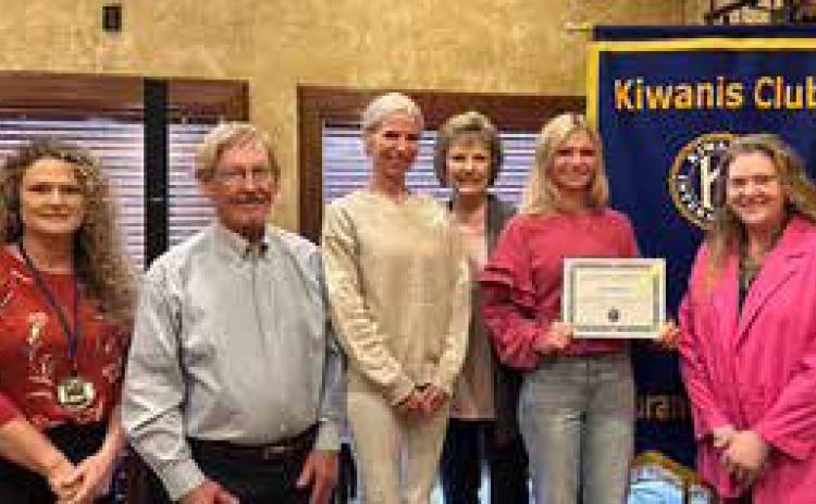 Raini Methany of Silo High School was named a Kiwanis Student of the Month. She is shown with Kiwanis President Shyla Whitlock, Mike Metheny, Mishael Metheny and Pat Metheny. Photos provided