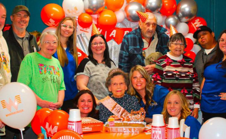Mary Perkins of Bennington celebrated her 99th birthday on Jan. 17 and she is shown with family, friends, hospice members and Choctaw District No. 9 Council Member James Dry. Photos by Sassafras Creek Photography