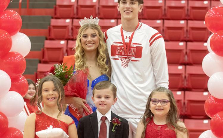 King and Queen for Kingston Basketball Homecoming are Reid Cason and Emily Bellettini, who were named before the games Jan. 30. Princesses are Avery Massey and Remington Simon. Prince is Klay Clowers.