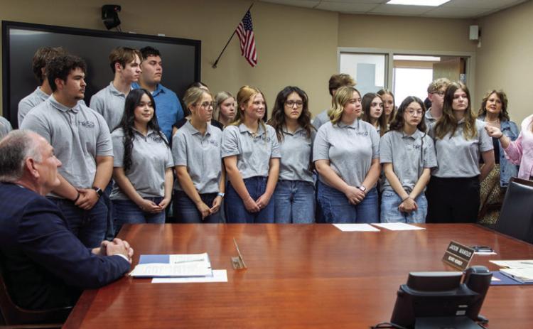 HOSA students were recognized during a meeting of the Durant Board of Education last week and shown on the right is instructor Blaklyn Geiger. Matt Swearengin | Durant Democrat