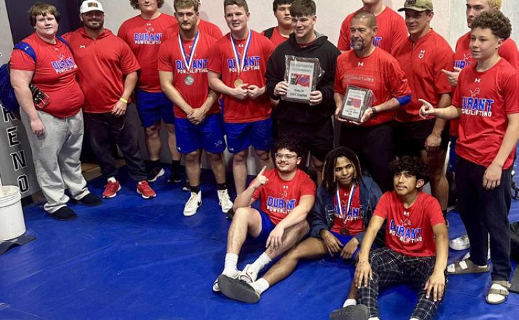 The Durant Powerlifting Team won the Class 5A state powerlifting championship. Photo provided
