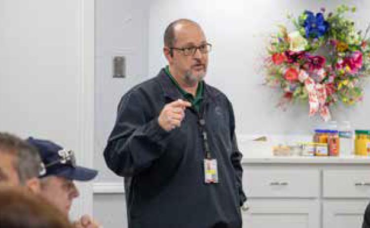 Durant Emergency Management Director Richard Ezell speaks March 20 during a Durant Area Chamber of Commerce board meeting about the solar eclipse that will happen April 8. Ezell also spoke at the Donald W. Reynolds Community Center &amp; Library. Matt Swearengin | Durant Democrat