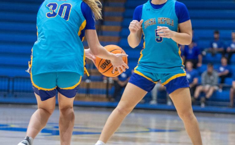 SE basketball players Katie Allen and Brenna Howard are shown in a game at Bloomer Sullivan Arena. Matt Swearengin | Durant Democrat