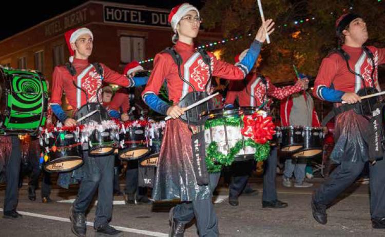 The Pride of Durant High School Band marches in the Christmas parade. Matt Swearengin | Durant Democrat