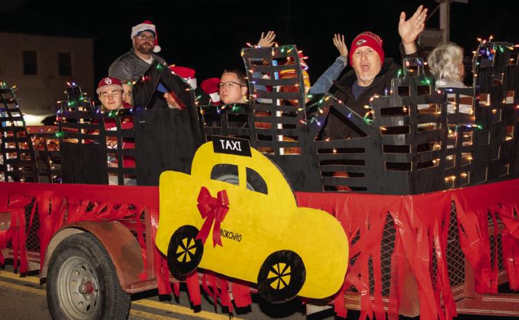Faith Baptist Church had a float in the Bokchito Christmas parade. From left, Ryan Perry, Sam Spencer, Hunter Weddle and Chris Davis. Not shown but also on the float are, Cody Spencer, Barbie McIntire, Teresa Davis, Linda Hunter, Brenda Phillips and granddaughter Jaci, Faith Perry and boys Josiah and Benaiah. Pulling the float were Bobby Phillips and Kenny Wiley. Matt Swearengin | Durant Democrat